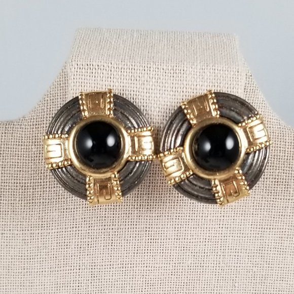Retro Mixed Metal - Black Accent Clip On Earrings - Picture 2 of 6